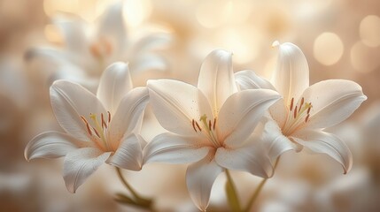 White Lilies Flowers Arrangement for Mourning and Funeral Use with Copy Space for Condolence Messages