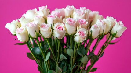 Fototapeta premium A delicate vase holds a stunning bouquet of pure white roses, symbolizing love and purity, ready to brighten any Valentine's Day celebration.