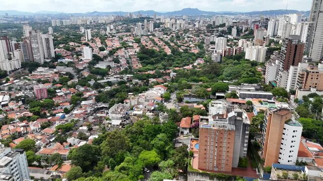 Aerial video above Parque Ibirapuera Sao Paulo on a sunny day