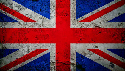 Fototapeta premium Weathered Union Jack Flag,A weathered Union Jack flag with a cracked and textured surface.