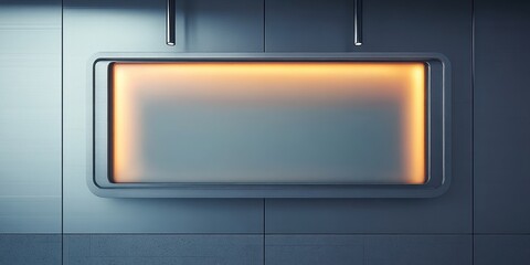 Obraz premium Sleek Minimalistic Sign Design with Metal Frame and Frosted Glass Insert in Modern Urban Environment