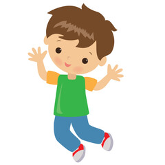 Cute little boy jumping vector cartoon illustration