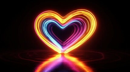 A radiant heart-shaped light glows vividly against a dark backdrop, casting an enchanting aura of love and warmth for Valentine's Day.