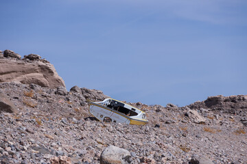 Dilapidated boat on the shore
