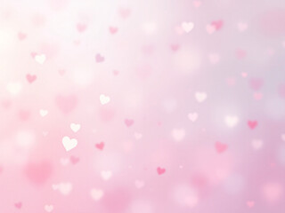 Pastel hearts bokeh on light pink background.