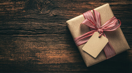 Fototapeta premium A beautifully wrapped gift box with classic red and white ribbon, perfect for special occasions