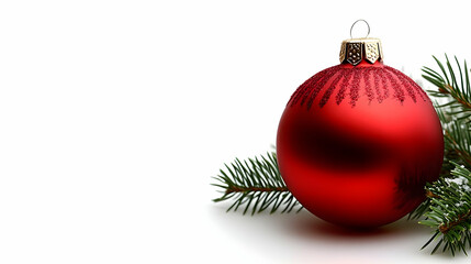 Shiny Red Christmas Ornament Rests Gently Beside a Sprig of Pine, Evoking Festive Cheer.