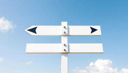 Blank Directional White Signpost Against a Blue Sky with Clouds Wayfinding and Guidance Concept