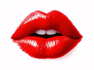 Obraz premium Close-up of glossy red lips with vibrant lipstick, exuding sensual beauty.