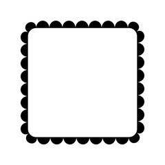 Square frame with scallop edges. Vignette with laced borders for picture, photo or mirror isolated on white background. Vector graphic illustration.