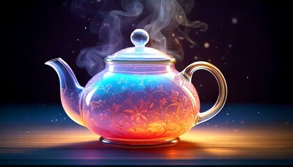 teapot with softly shimmering steam rising 