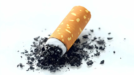 A Smoked Cigarette Butt Lies Amidst Scattered Ash on a White Surface