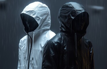 Minimalist Black and White Tracksuit Design for Athletes in Symmetrical Composition