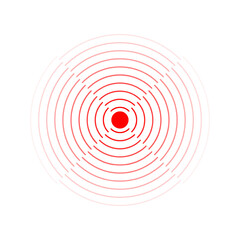 Pain localization icon. Ache, sore or inflammation symbol. Pulse, shockwave, radiation or vibration sign. Coverage or damage, radio signal or sonar wave pictogram. Vector flat illustration.