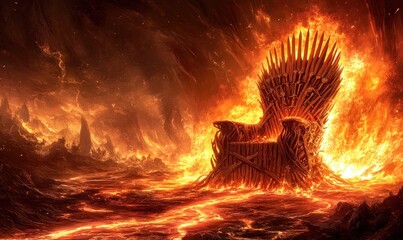 Fiery Throne, Volcanic Landscape, Infernal Background, Fantasy Art