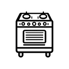Fototapeta premium PNG cut out isolated background. A simple black-and-white illustration of a modern oven with stovetop burners, featuring a flat and clean design.