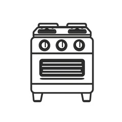 Fototapeta premium PNG cut out isolated background. A simple black-and-white illustration of a modern oven with stovetop burners, featuring a flat and clean design.