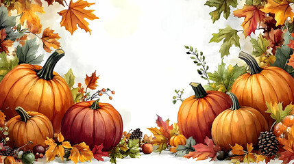 Autumn Still Life Painting Displays Pumpkins, Gourds, and Fall Leaves Decoratively Arranged