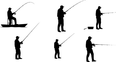vector set of Fishermen Silhouettes