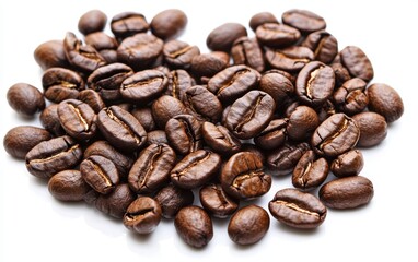 Fototapeta premium A heart made of roasted coffee beans on a bright white background
