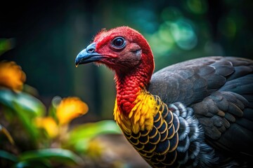 Alectura lathami:  Night vision reveals intricate feather detail in low light Brush Turkey photography.