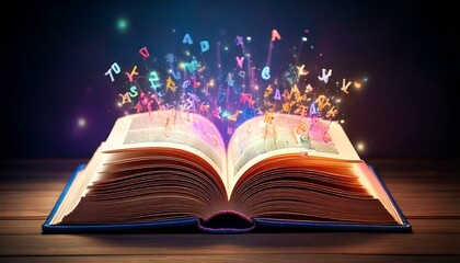  book with tiny glowing letters 