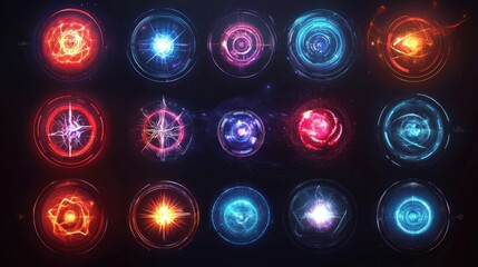 Colorful cosmic orbs representing energy or elements.