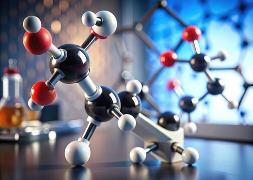 Microscopic acetaldehyde (ethanal) showcases its 3D molecular structure, a detailed chemical formula view.
