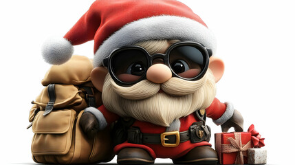 3D Santa Claus with Backpack and Gifts Ready for Christmas Adventures