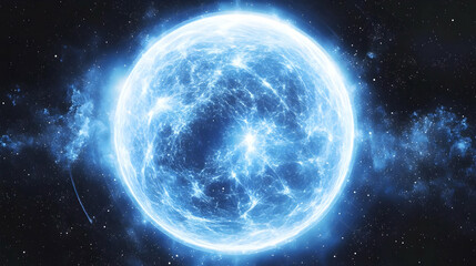 Obraz premium Glowing Energy Sphere Emits Light in the Vast Expanse of Space with Stars and Nebulae