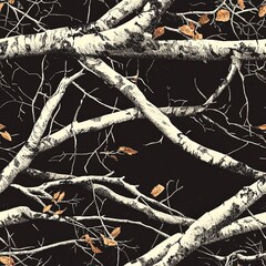 Fallen Branches Foliage Hunting Camouflage, Seamless Pattern Texture
