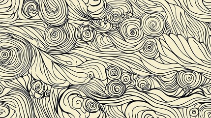 Abstract Swirling Pattern: Beige and Black Whimsical Design