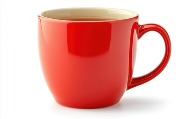 Obraz premium A vibrant red mug filled with tea, perfectly isolated against a clean white backdrop
