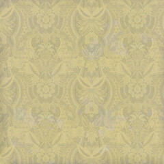 Muted gold floral damask seamless pattern with vintage texture. Ideal for classic wallpapers, elegant packaging, upholstery, and antique-style decor.