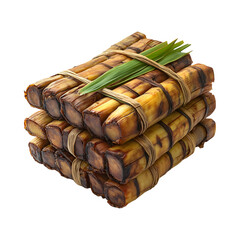 Stack of Three Bundles of Lemang Isolated on Transparent Background