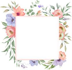 Watercolor  floral frame. Hand drawn illustration isolated on white background. Vector EPS.