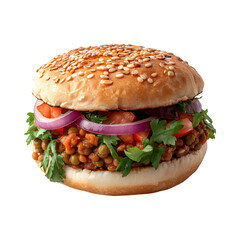 Lentil Burger Sandwich Isolated on Transparent Background