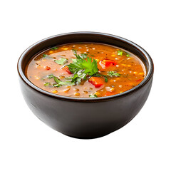 Lentil Soup Shorba in a Bowl with Spoon Isolated on Transparent Background