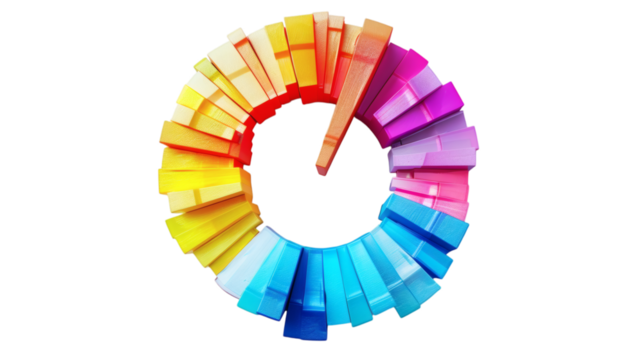 A colorful pie chart rendered in 3D with vivid sections on a white background