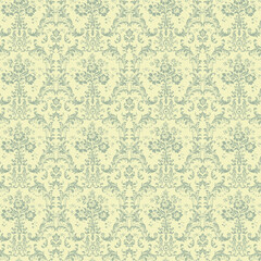 Light green damask seamless pattern with ornate floral motifs. Perfect for elegant wallpapers, textiles, vintage decor, and classic design backgrounds.