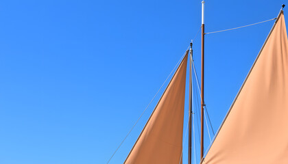 Fototapeta premium Sails and mast in the blue sky, craft clay. isolated with white highlights