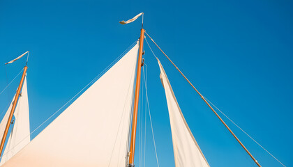 Fototapeta premium Sails and mast in the blue sky, craft clay. isolated with white highlights