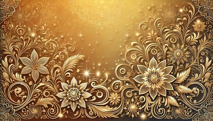 Golden ombre background with intricate floral cutout designs and sparkling details