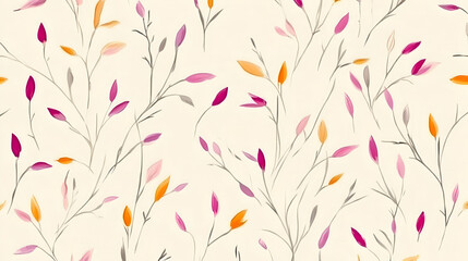 Delicate Floral Pattern Displays Colorful Buds on Slender Stems Against a Soft Backdrop