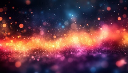 Fototapeta premium Colorful Bokeh Lights with Warm Golden Glow and Rainbow Beams on Black Background