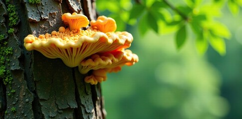 Tree with large fungal growths on trunk and branches in summer, branch, fungi, organism