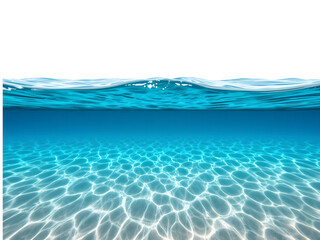 Blue water surface with sandy ocean bottom, isolated on transparent background