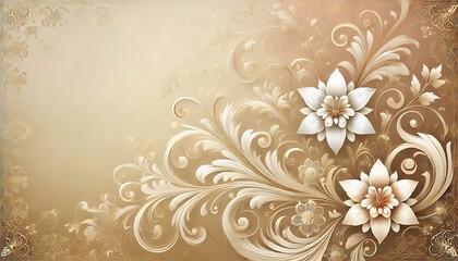 Soft cream and gold gradient background with intricate floral swirls and a luxurious texture