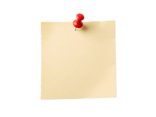 Paper note with red thumbtack isolated on transparent background