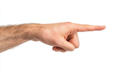 A man hand pointing left, isolated on a clean white background